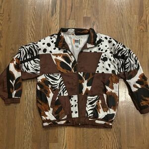 Vintage 90s EVR Animal Print Windbreaker Bomber Jacket
